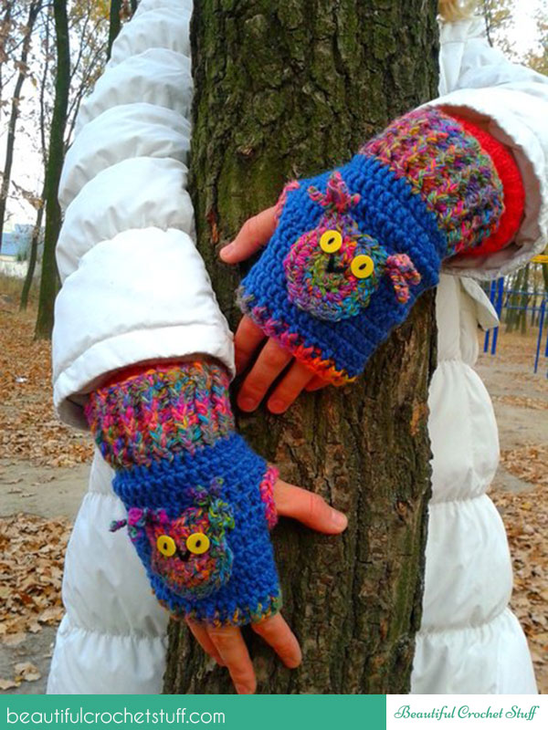 fingerless owl gloves