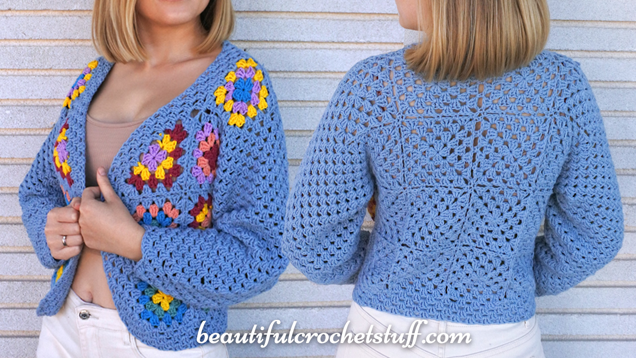 crochet granny square jacket free pattern video tutorial