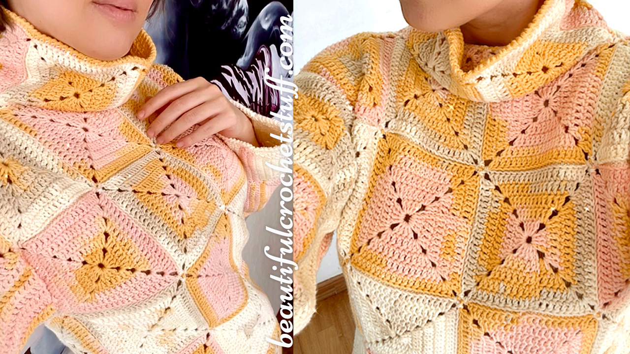 crochet granny square turtleneck sweater pattern