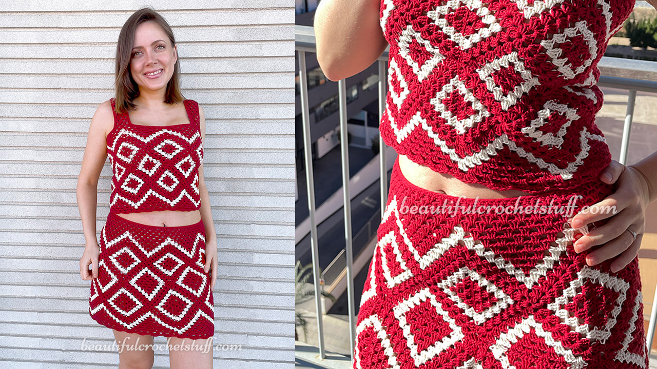 crochet red and white set pattern