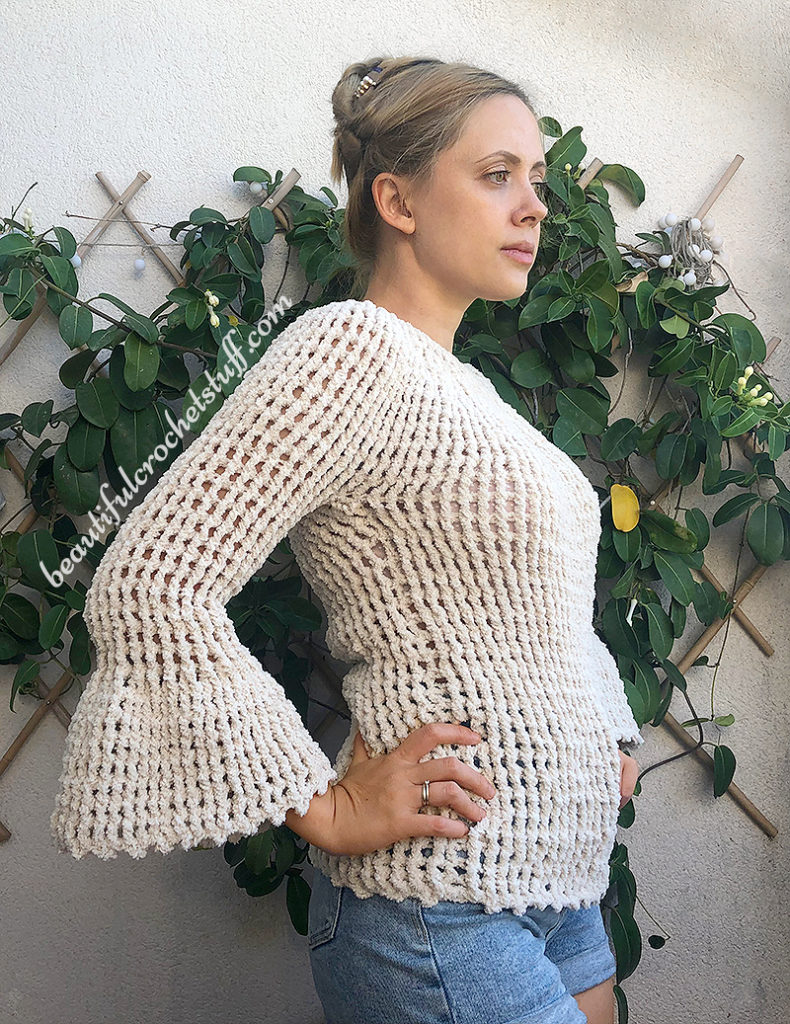 CROCHET TWO SIDES FLARE SLEEVE SWEATER FREE PATTERN | Beautiful Crochet ...