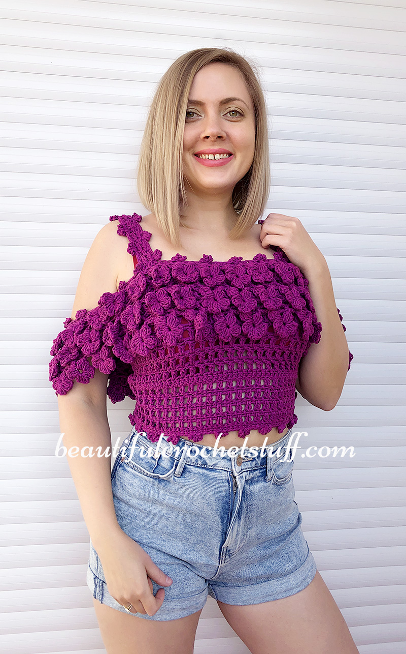 crochet flower top free pattern 4
