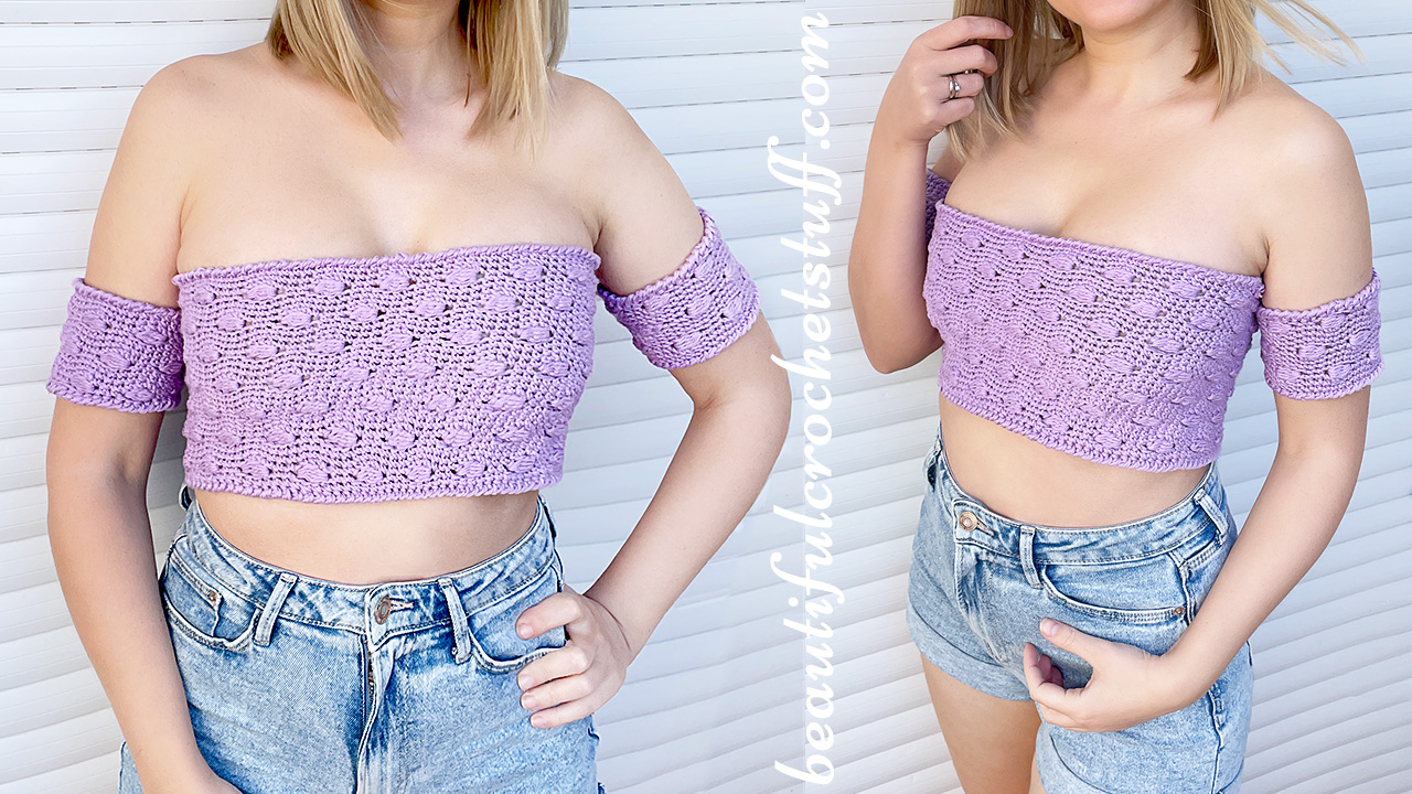 crochet lavender off the shoulder crop top free pattern