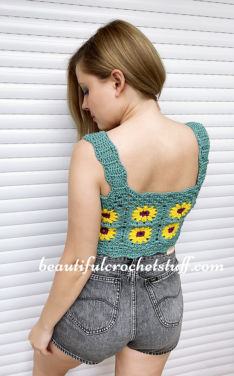 crochet sunflower crop top back