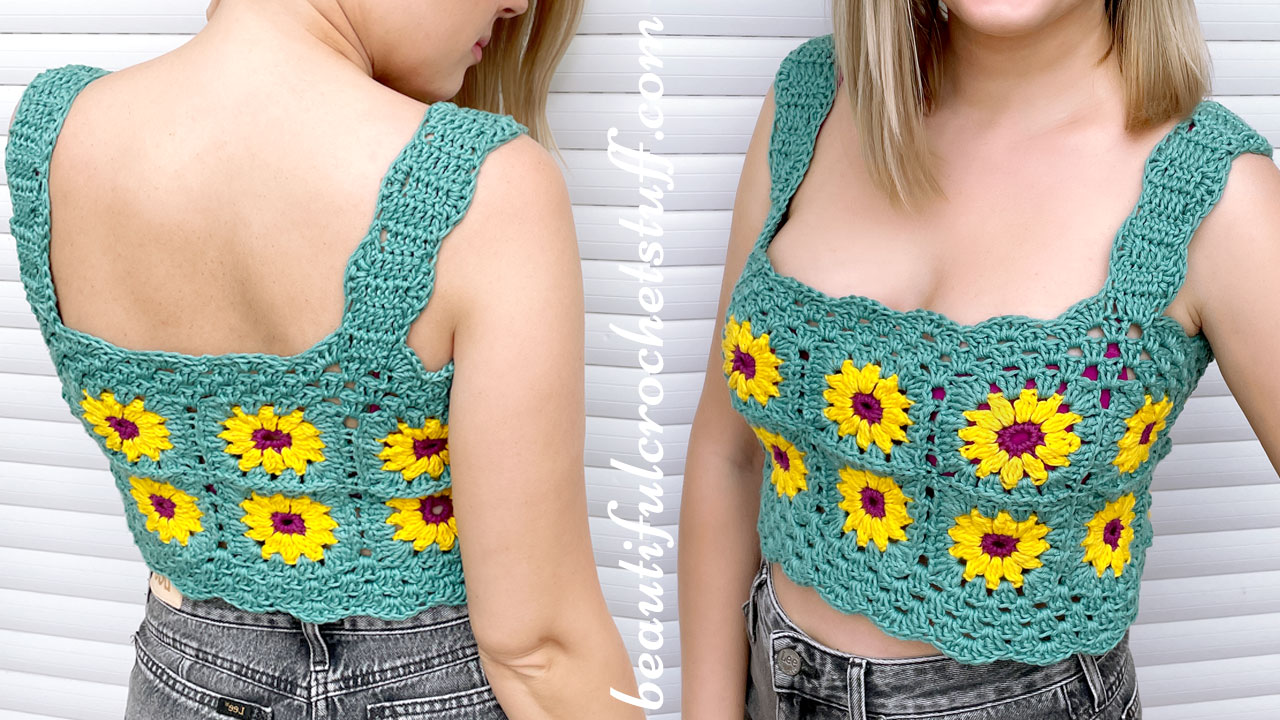 Summer Flower Top, Granny Square Top, Free Crochet Top Pattern