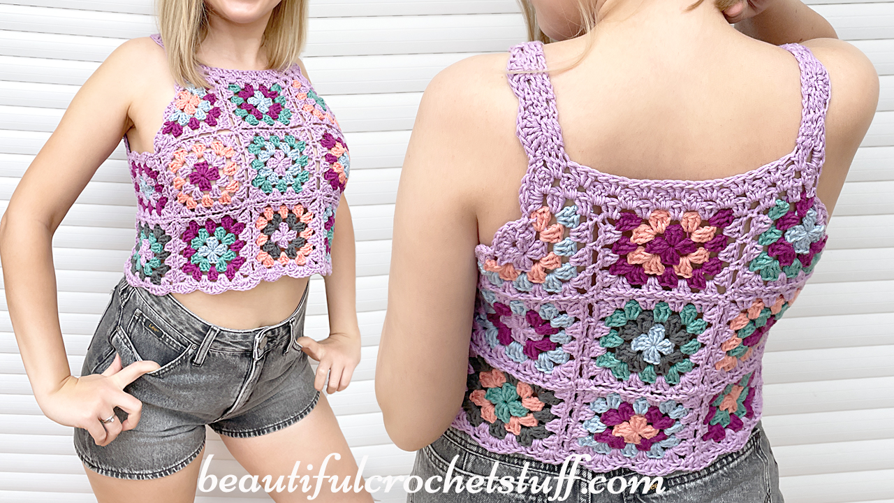 Violet Crochet Top Pattern Crop Top With Tied at Shoulders Straps Crop Top  Crochet Pattern How to Crochet Crop Top Beginner Tutorial 