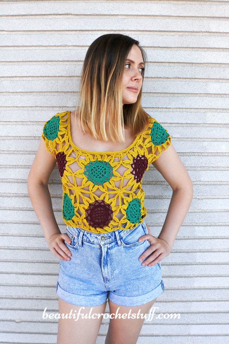 CROCHET SUNFLOWER LACE CROP TOP FREE PATTERN | Beautiful Crochet Stuff