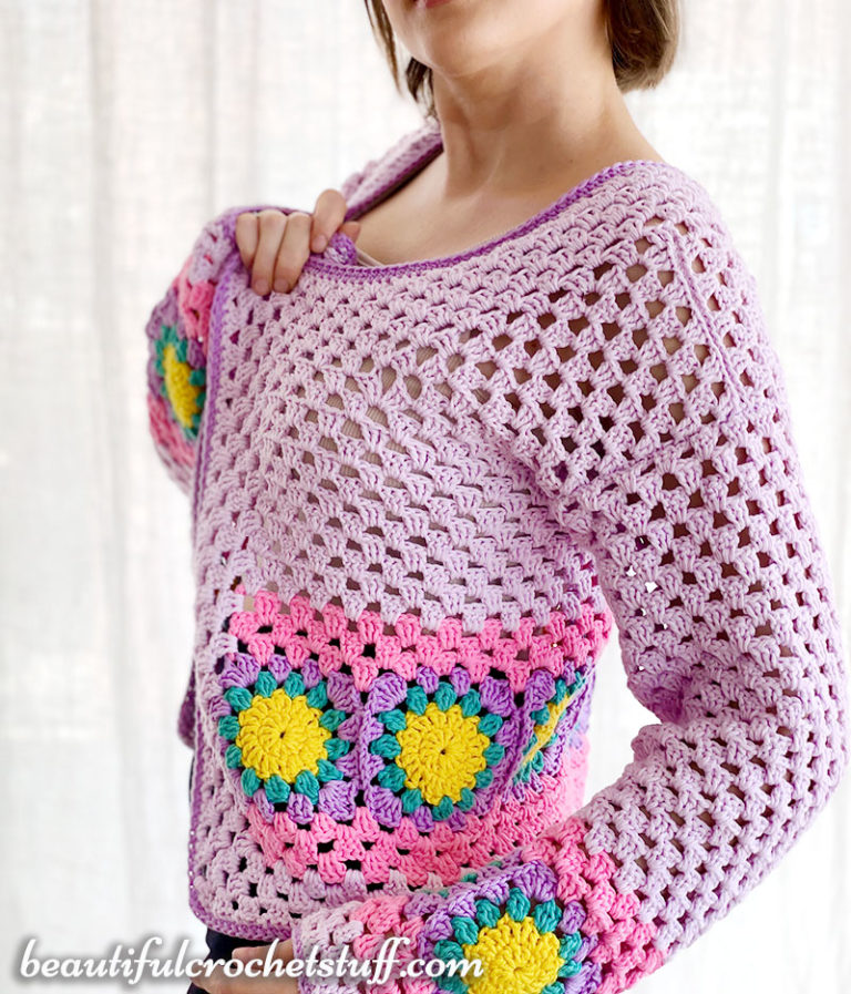 CROCHET GRANNY SQUARE CANDY CARDIGAN FREE PATTERN | Beautiful Crochet Stuff