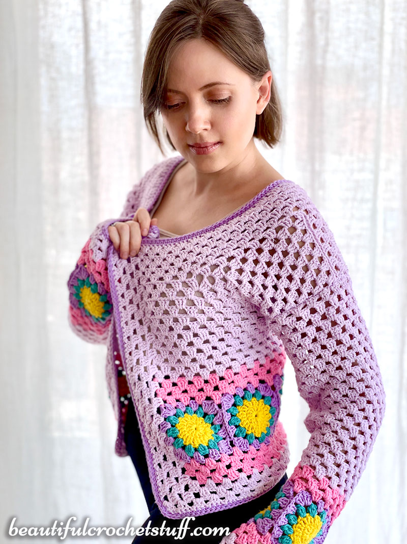 CROCHET GRANNY SQUARE CANDY CARDIGAN FREE PATTERN | Beautiful Crochet Stuff