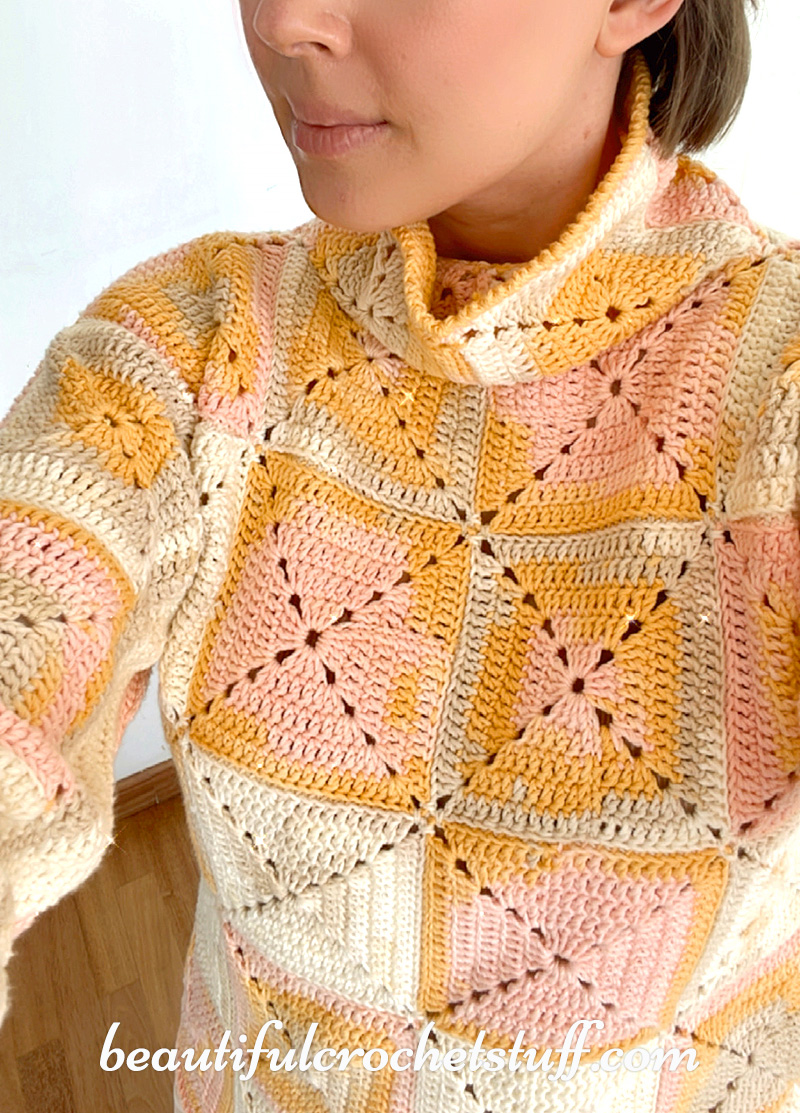 crochet turtleneck granny square sweater pattern